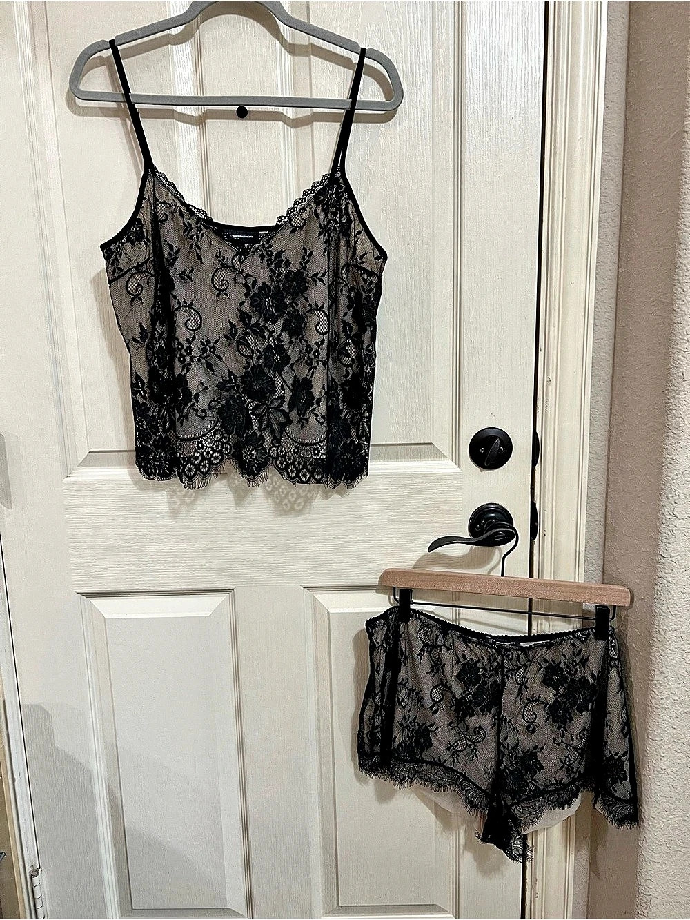 INC International Concepts Lace-Trim Cami and Shorts Pajama Set Black Floral